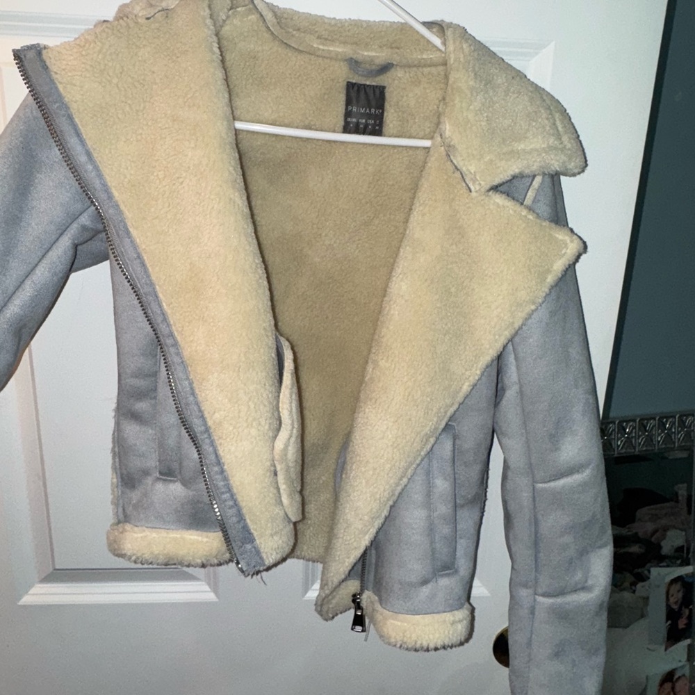 Faux Shearling Lined Jacket - Gray and Cream